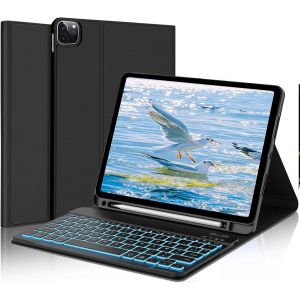 Clavier pour iPad Air 11"" 2024/2025 (M2/M3)/ Air 5ème/4ème génération 10.9"", Coque Clavier pour iPad Pro 11"" 4/3/2/1 Gen, Clavier Français AZERTY Magnétique, Rétroéclairé 7 Couleurs, Noir - Neuf
