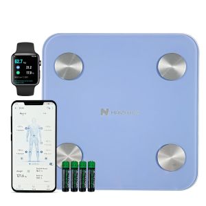 Fitdays Pèse-personne numérique Bluetooth pour personnes avec application 180 kg/400 lbs, balance numérique Bluetooth pour analyse de la graisse corporelle, IMC, masse musculaire, protéines, BMR, bleu - Neuf
