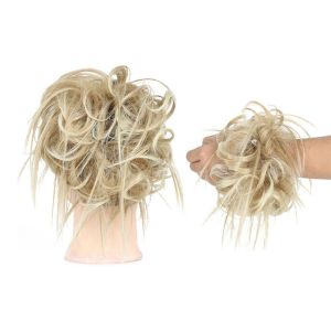 Chignon Boucl&eacute; Ondul&eacute; D&eacute;coiff&eacute; Avec Chouchou - Blond Cendr&eacute; &Agrave; Blond Platine, Postiche En Fibres Haute Temp&eacute;rature - Neuf