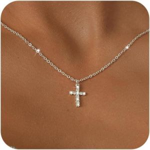 Kal-Collier Croix Couronne Pour Femmes Collier Pendentif Croix Couronne Rotative Plaqué Or 18k Bijoux Croix De Foi Bijoux De Mode Cadeaux Pour La Saint-Valentin Pâques Baptême - Neuf