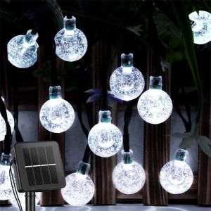 Guirxiété Solaire Étanche Pour Jardin,60 Led,Globe En Cristal,8 Modes D'éclairage,1 Pc,2 Pc,4pc- White Light-5m20leds 4pcs - Neuf