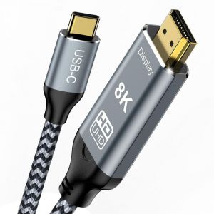 Augusplay Câble USB C vers HDMI 2.1, 8K@60Hz 4K@240Hz Type C vers hdmi High Speed Cable, HDR HDCP 2.3 Thunderbolt 4/3 vers HDMI Cable Compatible with iPhone 15 Pro MacBook Pro/Air UHD TV Monitor, 2M - Neuf
