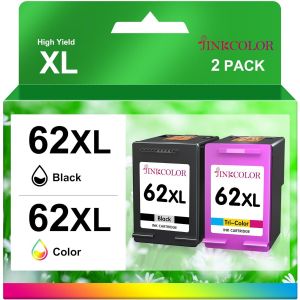 62XL Cartouche d'encre Remanufactur&eacute; pour Cartouche HP 62 Noir et Couleur XL pour Cartouche HP 62XL pour Envy 5640 5540 7640 5547 5548 5642 5644 OfficeJet 5740 5742 200 250 (2 Pack) - Neuf