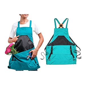 Tablier de jardinage avec poches et pochette de r&eacute;colte pour hommes et femmes - Toile bleue, bretelles r&eacute;glables - Neuf