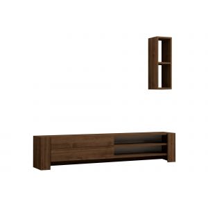 Meuble TV avec &eacute;tag&egrave;re murale en bois "Naz" - 160 x 26 x 33 cm - Marron - Neuf