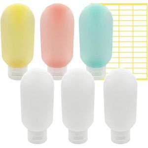 6 Pieces 60ml Portable Étanches Récipients,Flacon Vide Plastique Givré Et Rechargeable,Avec Étiquettes,Pour Lotion Etc(1 Rouge,1 Vert,1 Jaune + 3 Blancs) - Neuf