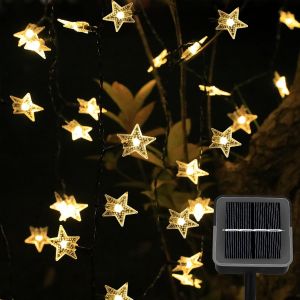 JGD-Guirlande Lumineuse Ext&eacute;rieure Solaire, 14m 120 LED &Eacute;toile Guirlandes Lumineuse, 8 Modes Guirlande Solaire Exterieur &Eacute;tanche, Etoile Decoration pour Jardin Cour No&euml;l Mariage Patio F&ecirc;te - Neuf