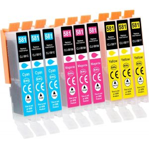 581 XXL CLI-581XXL Ink Cartridges for Canon PGI-581 CLI-581 for PIXMA TR7550 TR8500 TR8550 TS705 TS705a TS6250 TS6300 TS6350a, 3X 581 Cyan, 3X 581 Magenta, 3X 581 Magenta, 3X 581 Yellow - Neuf