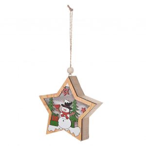 Décor De Noël Lumière En Forme D'étoile En Bois Pendentifs Dessin Animé - Neuf