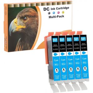 Cartouches D'Encre Compatible Pour Canon Cli-551C Xl Pour Canon Pixma Ip7200 Ip7250 Mg5400 Mg5450 Mg5550 Mg5650 Mg5655 Mx725 Mx920 Mx925 Ip8750 Ix6850 Mg6350 Mg6450 Mg6650 Mg7100 (5 Cyan) - Neuf