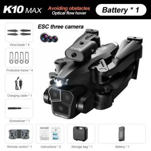 K11 Max Drone 8k Hd Pliable Fpv Esc Rc Tripple Caméra Positionnement Du Flux Optique Sans Brosse Lancement Bombes D'eau-K10 Black 8k Threec- - Neuf