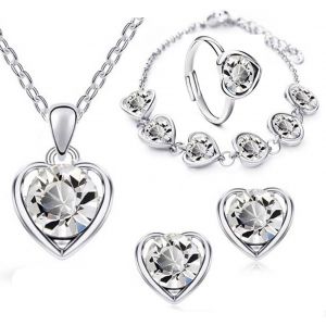 Kal-La Collier En Forme De C?ur Boucle D`Oreille Bracelet Anneau Mis En Or Mode Amour Coeur Collier Collier Choker Bijoux Pour Femmes Et Filles (Argent) - Neuf