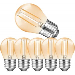 Sept-E27 Ampoule Led,2w G45 Edison Lampe Led Vintage,Ampoule Led Rétro Blanc Chaud 2700k,2w Remplace Les Ampoules À Incandescence De 10 Watt,100 Lumens,Non Dimmable,Verre Ambré,Lot De 6 - Neuf