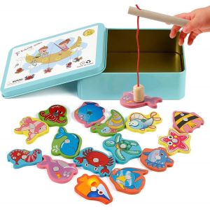KAL-Jouets En Bois Jeu De P&ecirc;che, Jeux Montessori Enfants 2 Ans Jeu De P&ecirc;che Magn&eacute;tique, Enfant En Bois Educatif Jouet, Jeux Enfants Pour D&eacute;veloppement (Bleu) - Neuf
