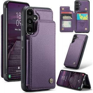 Kal-Pour Samsung Galaxy A55 5g (2024) Mince Wallet Portefeuille Coque, Avec B&eacute;quille/Porte-Cartes Blocage Rfid Cuir Fermeture Magn&eacute;tique Housse Antichoc Pour Galaxy A55 5g, Avec Fente (Pourpre) - Neuf