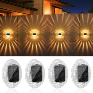Applique Murale Solaire Exterieur, Lampe Solaire D'extérieur Blanc Chaud 360, Lampe De Clôture De Jardin Étanche Ip44 Pour Clôture Jardin Lot De 4 - Neuf