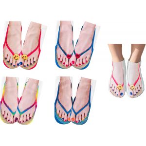 Jgd-4 Paires Chaussettes Tongs, 3d Imprim&eacute;es Imitation Chaussure Tendance Chaussettes Cheville, Pour Femme Homme Halloween No&euml;l Carnaval - Neuf