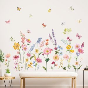 ERYI-Stickers Muraux Fleur De Jardin Autocollant Mural Floral Rose Papillon Décoration Murale Chambre Enfants Salon - Neuf