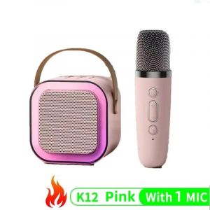 Machine de karaoké K12 portable, Bluetooth 5.3 PA, système de haut-parleurs avec 1-2 microphones sans fil, maison, chant familial, cadeaux pour enfants-Rose 1 Mic - Neuf