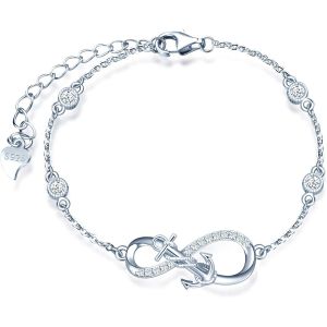 Kal-Infinite U Ensemble De Bijoux, Collier, Bracelet Et Boucles D'oreilles En Argent 925, Collier Bracelet Clous D'oreilles Femme Fille, Ensemble De Bijoux De Symbole D'infini Et D'ancre, Orn&eacute; Zircon - Neuf