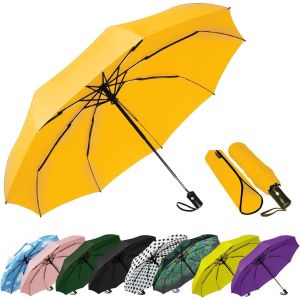 Parapluie De Voyage Compact Coupe-Vent - Parapluie Automatique Pour La Pluie - Petit Parapluie Portable Coupe-Vent Pour Homme, Femme, Adolescent (Pois Blancs) - Neuf