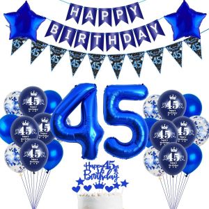 SJZG-Ballons 45 Ans Anniversaire Decoration,Bleu Decoration G&acirc;teau Anniversaire 45 Ans Homme,F&ecirc;te Decoration 45 Ans Anniversaire Homme Ballon, Cadeau Pour 45 Ans Anniversaire Decoration 45 Ans Homme - Neuf