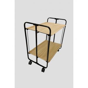 DON HIERRO - Desserte pliante BAUHAUS avec roulettes, Structure noire, 2 niveaux, 4 positions-Effet Latt&eacute; - Neuf