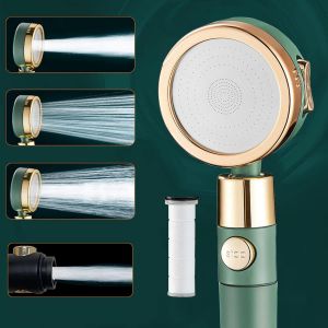 KAL-Pommeau De Douche, Economie Deau Pommeau Douche Anti Calcaire, Haute Pression Douchette Douche Salle De Bain Avec 3 + 1 Modes Et Filtre, Arrêt De L'Eau À Une Clé- Abs - Noir Mat (Vert) - Neuf