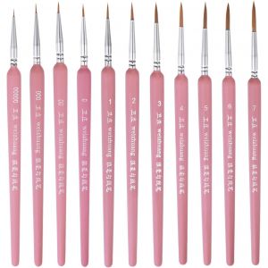 Chenquansarl-Lot De 11 Pinceaux De Peinture Miniatures En Poils De Nylon Pour Peinture Acrylique À L'huile Aquarelle (00000#-7#), Rose - Neuf