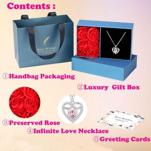 Collier Femme Pendentif Coeur Love Unlimits,Eternelle Roses De Bo&icirc;te Cadeau Collier Pour Femme,Maman,F&ecirc;te Des M&egrave;re - Neuf