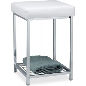 Ulteronixshop-Tabouret rembourr&eacute;, Petit si&egrave;ge, carr&eacute;, Repose-Pieds avec Rangement, Salle de Bain, HLP 47 x 33 x 33 cm, Blanc - Neuf