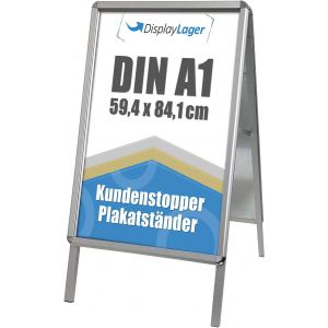 SUBZONAL-A1 Porte-Affiche Argent Rondo Alu-Line, 2x panneaux avant avec antireflet (APET), bilat&eacute;ral, r&eacute;sistant aux intemp&eacute;ries, pied en robuste/chevalet trottoir aluminium - Neuf