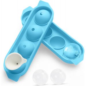 Kalanka-Bac A Glacon Silicone, 4x Glacons Moule, 4.5cm Rond Bac &Agrave; Glacons Avec Couvercle Ice Cube Tray Moule Glacon Silicone Pour Bi&egrave;re Cocktail Whisky Fruits Nourriture Pour B&eacute;b&eacute;s - Bleu - Neuf