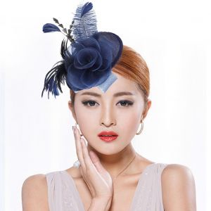 Hjlian Chapeau De Mariage Elegant En Plumes D'autruche Pour Femme, Decoration De Fete (Bleu Marine) - Neuf