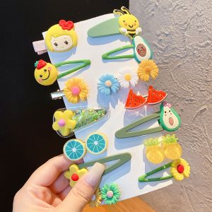 Lot De 14 Epingles A Cheveux Colorees Pour Filles, Motif Princesse, Fleur, Fruit, Dessin Anime, Vert - Neuf