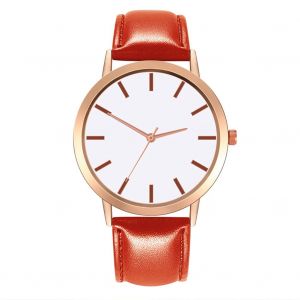 Montre A Quartz Pour Femme, Tendance, Cadran Rond, Bracelet En Cuir, Decontractee, Rouge - Neuf