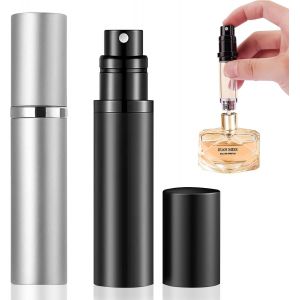 KALANKA-2PCS Flacon Parfum Rechargeable 5ml - Mini Vaporisateur Vide Anti-Fuite avec Capuchon (u200bArgent et Noir), Atomiseur Voyage Portable, Compatible avec 99% des Parfums du Marché, Cadeau Élég - Neuf