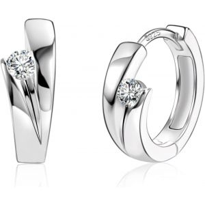 Kal-Boucles D'oreilles Créoles Or/Argent, Créoles Petites Épaisses Avec Zircone, Hypoallergéniques, Argent 925 Post, Plaqué Or 14 Carats, Pour Femme, Homme - Neuf