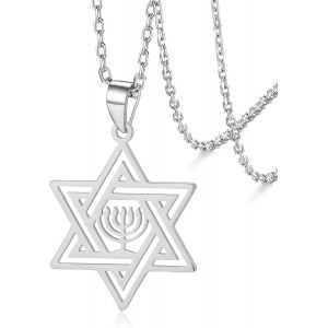 Kal-Collier Étoile De David Pour Femme Étoile Juive Avec Menorah Collier En Acier Inoxydable Hanoukka Pendentif Collier Pour Hommes Israël Bijoux Religieux - Neuf