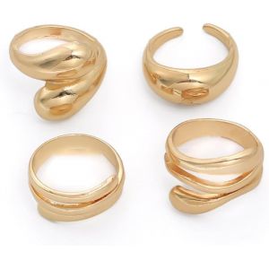 Kahfl-4 Styles Bague Acier Inoxydable Anneaux De Manchette Ouverts Dorés Anneaux Réglables Bagues Pour Femmes Bagues Texturées Avec Boucle Bagues Pour Femmes,Minimaliste Bague Empilables Ouvert - Neuf