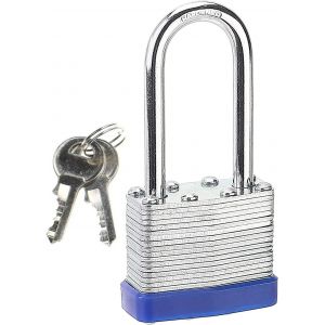 Cadenas &agrave; anse long avec cl&eacute;s - Cadenas &agrave; cl&eacute; robuste - R&eacute;sistant aux intemp&eacute;ries - Pour casier de gym, &eacute;cole, garage, cl&ocirc;ture, abri de jardin, Bleu - Neuf