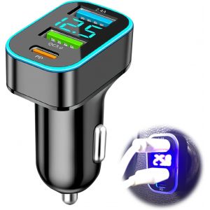 JGD-Chargeur voiture USB C 66 W, Electronique pour Voiture, Adaptateur Allume-Cigare avec 3 Ports (QC3.0, PD 30 W, 2,4 A), Voltm&egrave;tre LED Int&eacute;gr&eacute;, Compatible avec iPhone, Android, Samsung, Tablette - Neuf