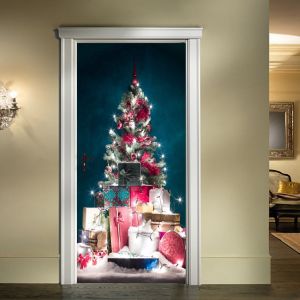 77 x 200 cm Porte Autocollant&iquest;B&iquest;3D Porte Affiche Autocollant Santa Claus Giv - Neuf