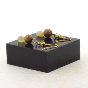 Boucles D'oreilles 2 Perles Calcite Jaune Du Royaume-Uni + Bois 8 Mm Fabriqu&eacute; En France. - Neuf