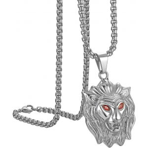 Kal-Collier Pendentif T&ecirc;te De Lion Acier Inoxydable Classique Punk Rock Pour Homme Couleur Argent Or Fantaisie Bijoux Cadeaux Anniversaire No&euml;l - Neuf