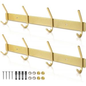 Porte Manteau Mural Dor&eacute; 43CM pour 40KG Lot de 2 Pat&egrave;res Porte Manteau en Acier Inoxydable 4 Crochets pour Salle de Bain, Cuisine, Couloir, Salon, Jardin, Arbre d'entree, Veste, Parapluie - Neuf