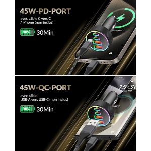 90W 2-Pack Chargeur Allume Cigare Usb C, 4-Ports Double 45W Usb-C Et Usb-A, Pd/Qc Prise 12V Rapide Chargeur Voiture Pour Iphone 17 Air 16 15 14 13, Samsung Galaxy S25/S24, Google Pixel 9/8, Huawei - Neuf