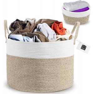 CHECARZHN--NO1-Panier À Linge 35X50Cm - Fait Main, Corbeille À Linge Décorative En Coton Tissé - Rangement Vêtements, Livres, Jouets - Pliable, Portable, Avec Poignée - Comprend Un Petit Panier - Neuf