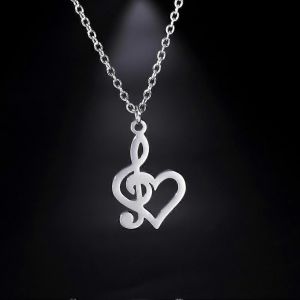 Jeshayuan Coeur Note De Musique Aigu Pendentif Collier Pour Femmes Symbole Musical Ras De Cou En Acier Inoxydable Pour Fille Bijoux Cadeau - Neuf