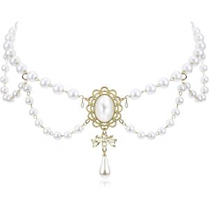 Kal-Collier À Pampilles De Perles Blanc Collier Traditionnel Pour Femme Etincelant Délicat Collier De Perles D'imitation Multicouche Vintage Des Années 1920 Chaîne Bijoux De Mariée - Neuf